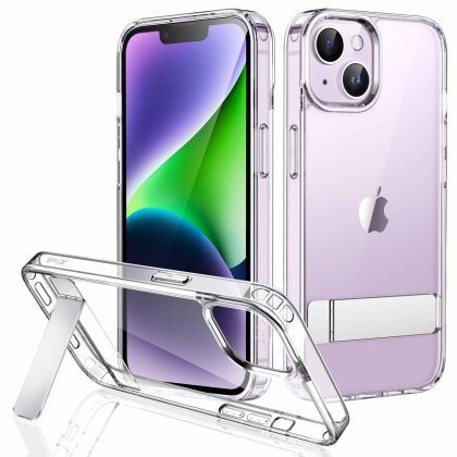 JETech Kickstand Case for iPhone 14 Plus 6.7-Inch, Support Wireless Charging, Slim Shockproof Bumper Phone Cover, 3-Way Metal Stand