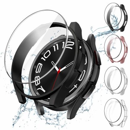 JETech 4 4 Pack Case and Screen Protector for Samsung Galaxy Watch 6 Classic 43mm, Tempered Glass Film Protective Hard PC Bumper Cover