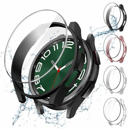 JETech 4 4 Pack Case and Screen Protector for Samsung Galaxy Watch 6 Classic 47mm, Tempered Glass Film Protective Hard PC Bumper Cover