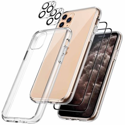 JETech 5 in 1 Case for iPhone 11 Pro Max 6.5-Inch, with 2-Pack Screen Protector Camera Lens Protector, Non-Yellowing Shockproof Bumper Phone Cover, Full Coverage Tempered Glass Film