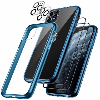 JETech 5 in 1 Case for iPhone 11 Pro Max 6.5-Inch, with 2-Pack Screen Protector Camera Lens Protector, Non-Yellowing Shockproof Bumper Phone Cover, Full Coverage Tempered Glass Film (Navy)