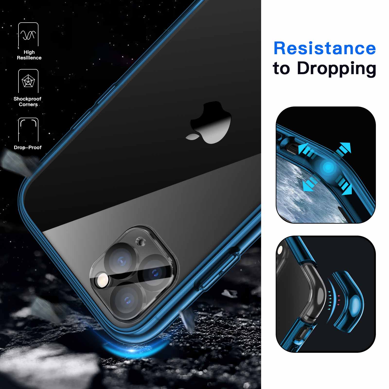 JETech 5 in 1 Case for iPhone 11 Pro Max 6.5-Inch, with 2-Pack Screen Protector Camera Lens Protector, Non-Yellowing Shockproof Bumper Phone Cover, Full Coverage Tempered Glass Film (Navy) - Image 4
