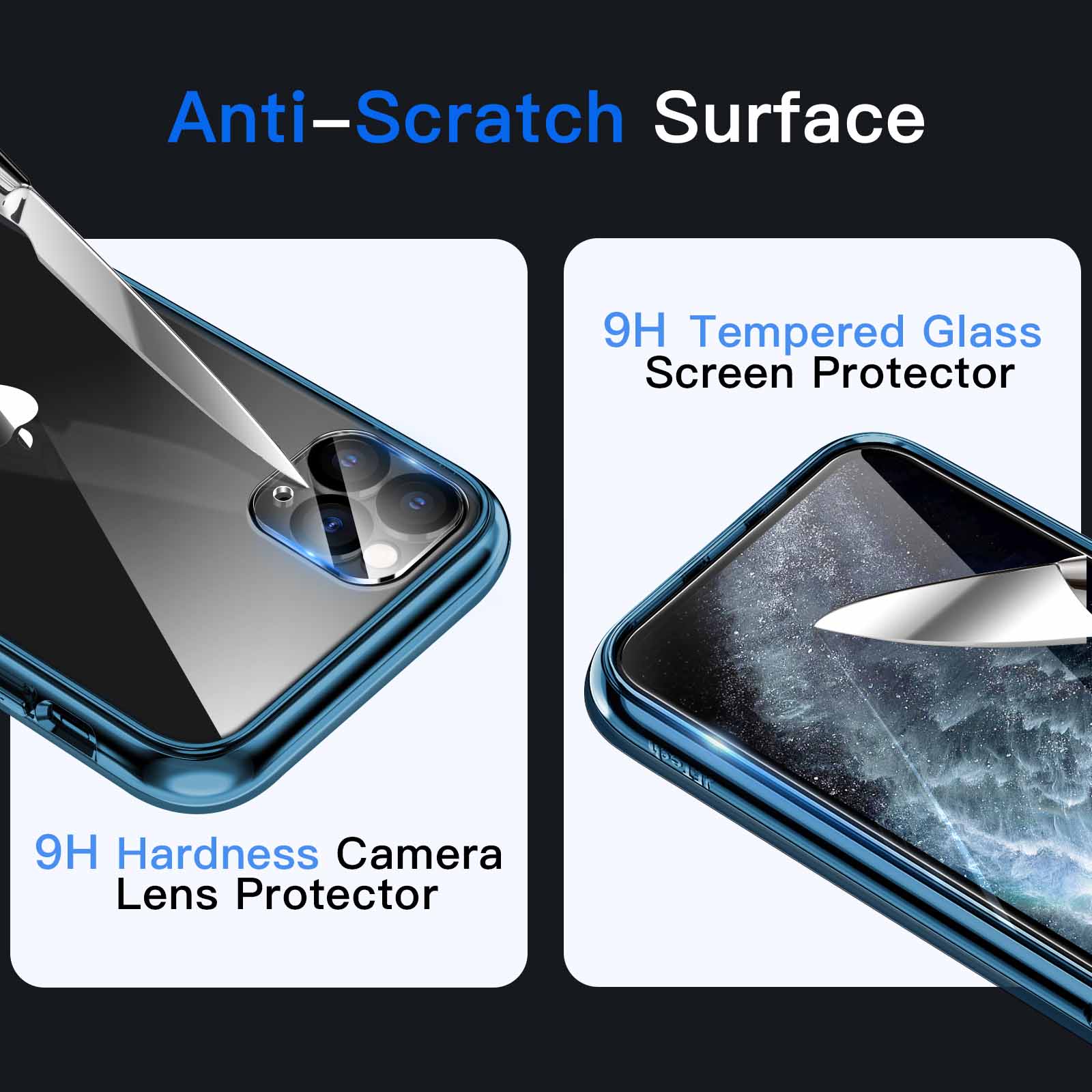 JETech 5 in 1 Case for iPhone 11 Pro Max 6.5-Inch, with 2-Pack Screen Protector Camera Lens Protector, Non-Yellowing Shockproof Bumper Phone Cover, Full Coverage Tempered Glass Film (Navy) - Image 6
