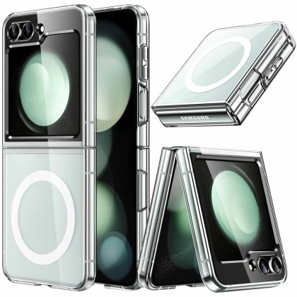 JETech Magnetic Case for Samsung Galaxy Z Flip 5 Compatible with MagSafe Accessories, Transparent Hard PC Protective Phone Cover, Anti-Scratch