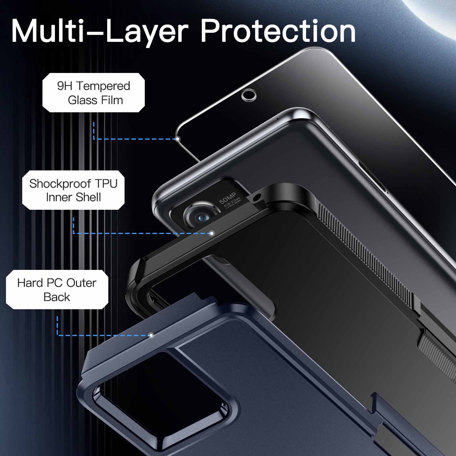 JETech Case for Motorola Moto G Stylus 2023 with 2-Pack Tempered Glass Screen Protector, Heavy Duty Rugged Protective Shockproof Dual Layer Phone Cover - Image 3