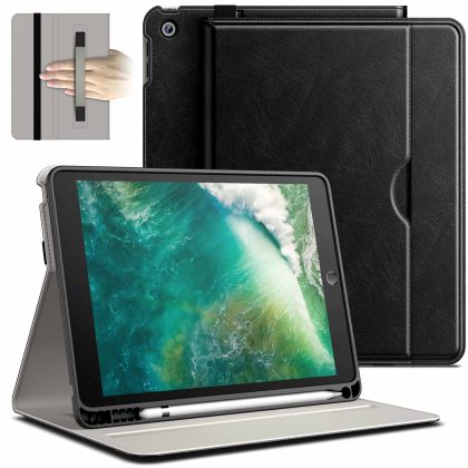 JETech Case for iPad 6/5 (9.7-Inch, 2018/2017 Model, 6th/5th Generation), PU Leather Business Folio Protective Tablet Cover with Pencil Holder & Pocket, Multi-Angle Viewing