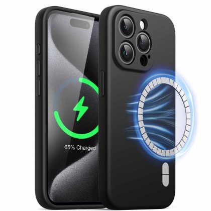 JETech Magnetic Silicone Case for iPhone 15 Pro 6.1-Inch, Compatible with MagSafe, Phone Cover with Camera Lens Full Protection