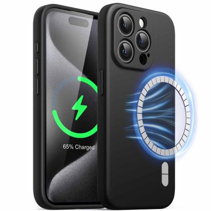 JETech Magnetic Silicone Case for iPhone 15 Pro Max 6.7-Inch, Compatible with MagSafe, Phone Cover with Camera Lens Full Protection