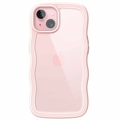 JETech Cute Case for iPhone 15 6.1-Inch, Wave Frame Curly Shape Shockproof Phone Cover for Women and Girls, Clear Hard PC Back