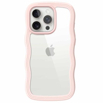 JETech Cute Case for iPhone 15 Pro 6.1-Inch, Wave Frame Curly Shape Shockproof Phone Cover for Women and Girls, Clear Hard PC Back