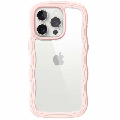 JETech Cute Case for iPhone 15 Pro Max 6.7-Inch, Wave Frame Curly Shape Shockproof Phone Cover for Women and Girls, Clear Hard PC Back