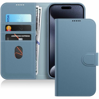 JETech Wallet Case for iPhone 15 Pro Max 6.7-Inch, Shockproof PU Leather Magnetic Flip Cover with Card Holder, Stand Feature and Full Camera Protection (Blue Titanium)