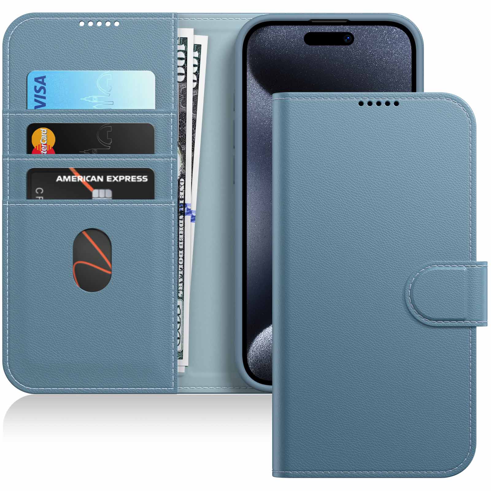 JETech Wallet Case for iPhone 15 Pro Max 6.7-Inch, Shockproof PU Leather Magnetic Flip Cover with Card Holder, Stand Feature and Full Camera Protection (Blue Titanium)