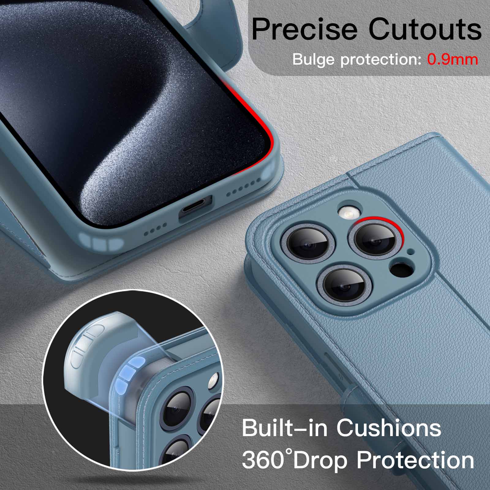 JETech Wallet Case for iPhone 15 Pro Max 6.7-Inch, Shockproof PU Leather Magnetic Flip Cover with Card Holder, Stand Feature and Full Camera Protection (Blue Titanium) - Image 5