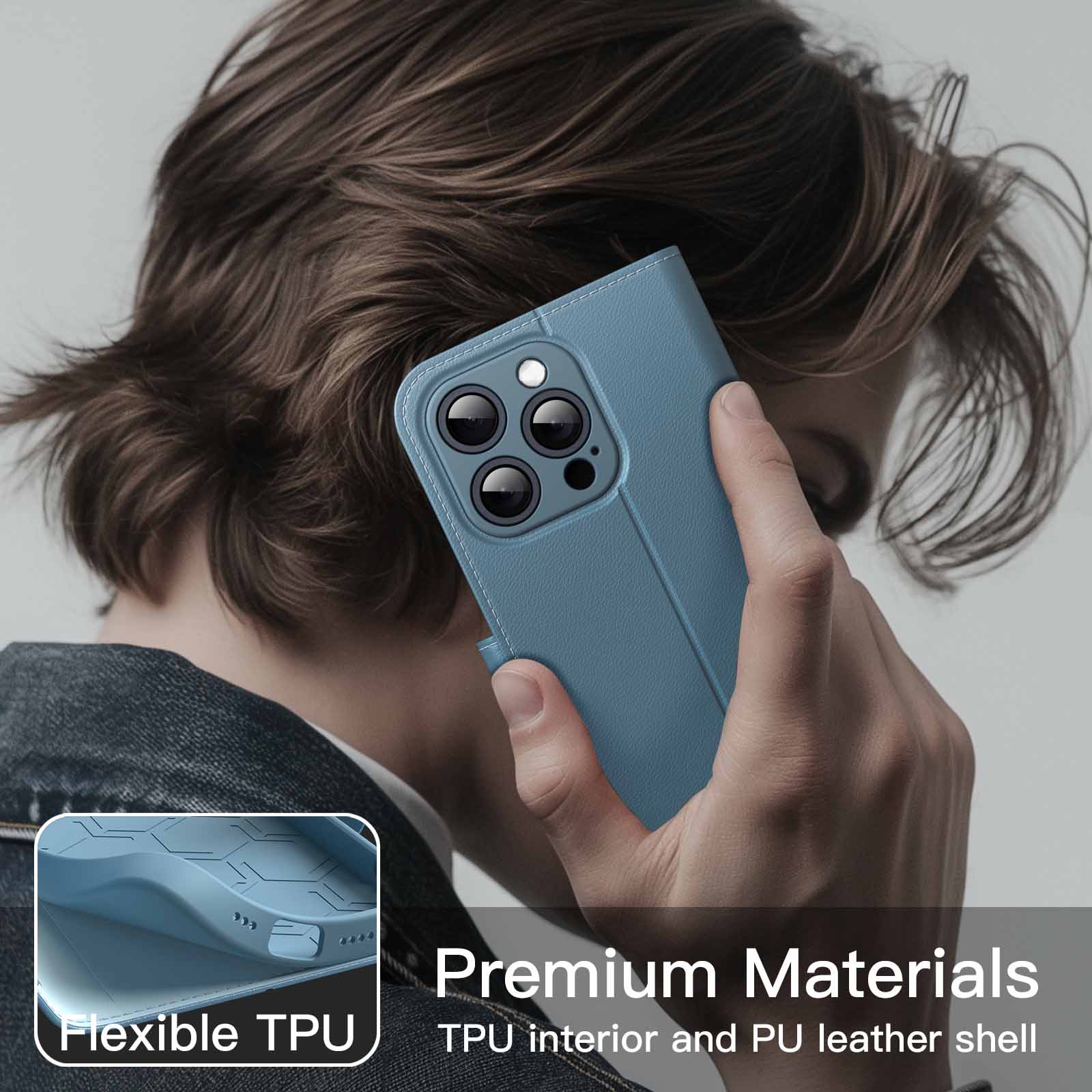 JETech Wallet Case for iPhone 15 Pro Max 6.7-Inch, Shockproof PU Leather Magnetic Flip Cover with Card Holder, Stand Feature and Full Camera Protection (Blue Titanium) - Image 6