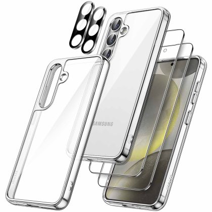 JETech 5 in 1 Case for Samsung Galaxy S24  / S24 Plus 5G with 2-Pack Each Tempered Glass Screen Protector and Camera Lens Protector, Non-Yellowing Shockproof Bumper Phone Cover
