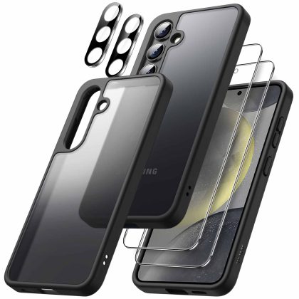 JETech 5 in 1 Matte Case for Samsung Galaxy S24 5G with 2-Pack Screen Protector and Camera Lens Protector, Translucent Back Protective Phone Cover, Tempered Glass Film