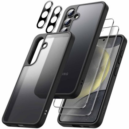 JETech 5 in 1 Matte Case for Samsung Galaxy S24  / S24 Plus 5G with 2-Pack Screen Protector and Camera Lens Protector, Translucent Back Protective Phone Cover, Tempered Glass Film