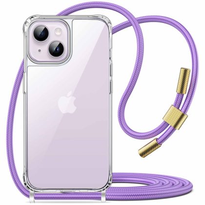 JETech Crossbody Case for iPhone 14 Plus 6.7-Inch with Adjustable Lanyard Strap, Clear Transparent Anti-Yellowing Shockproof Protective Phone Cover with Neck Cord