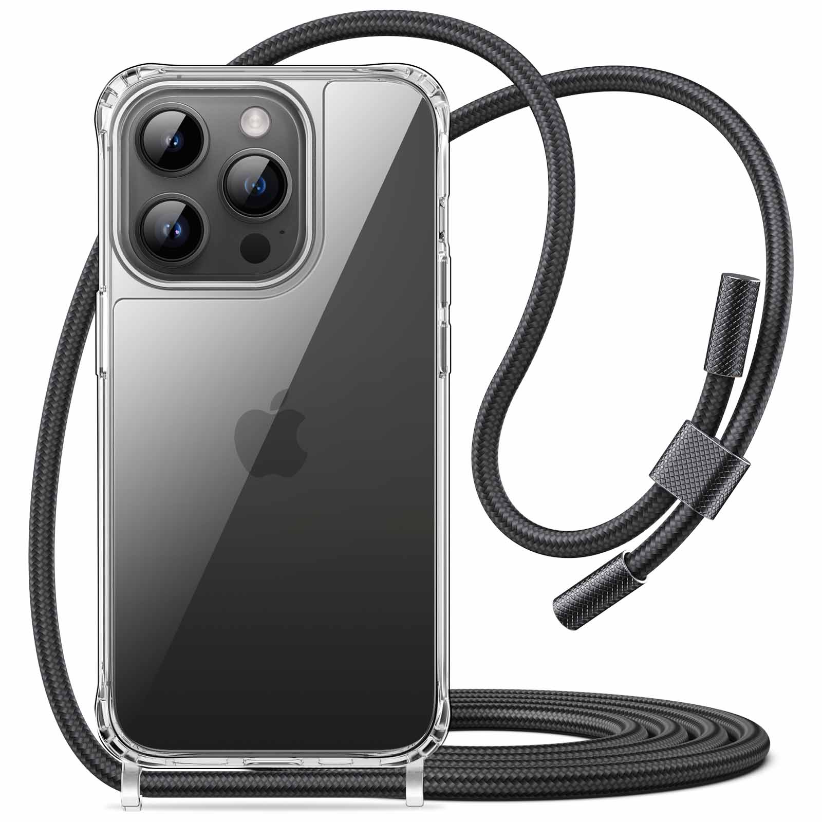 JETech Crossbody Case for iPhone 14 Pro 6.1-Inch with Adjustable Lanyard Strap, Clear Transparent Anti-Yellowing Shockproof Protective Phone Cover with Neck Cord (Space Black)