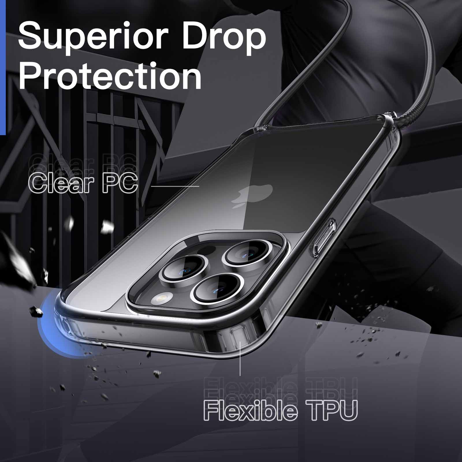 JETech Crossbody Case for iPhone 14 Pro 6.1-Inch with Adjustable Lanyard Strap, Clear Transparent Anti-Yellowing Shockproof Protective Phone Cover with Neck Cord (Space Black) - Image 4