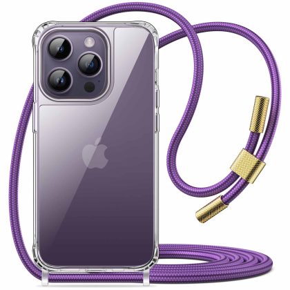 JETech Crossbody Case for iPhone 14 Pro Max 6.7-Inch with Adjustable Lanyard Strap, Clear Transparent Anti-Yellowing Shockproof Protective Phone Cover with Neck Cord
