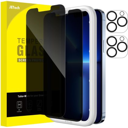 JETech Privacy Screen Protector for iPhone 13 Pro Max 6.7-Inch with Camera Lens Protector, Anti-Spy Tempered Glass Film, Easy Installation Tool, 2-Pack Each