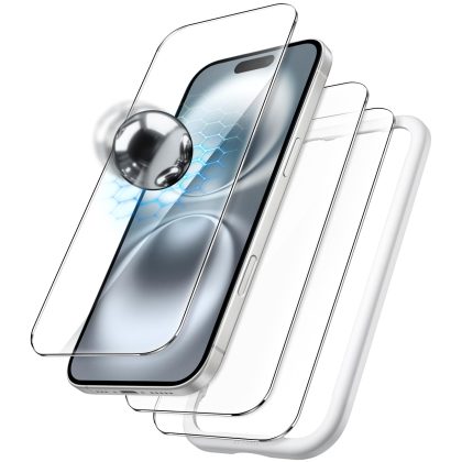 JETech Shatterproof Screen Protector for iPhone 16 6.1-Inch, 9H  Tempered Glass Military Grade Film with Easy Installation Tool, Case-Friendly, HD Clear, 3-Pack