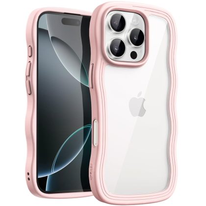 JETech Wavy Case for iPhone 16 Pro Max 6.9-Inch, Cute Wave Frame Curly Shape Shockproof Phone Cover for Women and Girls, Clear Hard PC Back