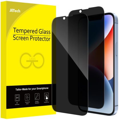 JETech Privacy Full Coverage Screen Protector for iPhone 16e 2025, iPhone 14 6.1-Inch, Anti-Spy Tempered Glass Film, Edge to Edge Protection Case-Friendly, 2-Pack