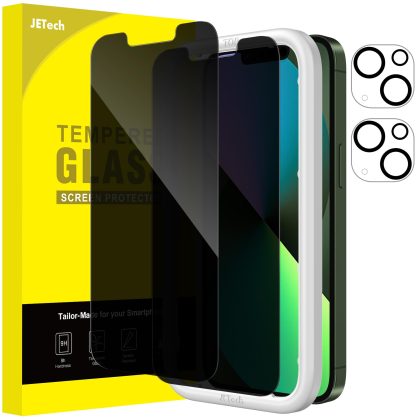 JETech Privacy Screen Protector for iPhone 13 mini 5.4-Inch with Camera Lens Protector, Anti-Spy Tempered Glass Film, Easy Installation Tool, 2-Pack Each