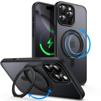 JETech 360 Degree Rotatable Ring Case for iPhone 16 Pro Max 6.9-Inch with Camera Control Button, Compatible with MagSafe, Slim Shockproof Phone Cover with Stand & Ring Holder