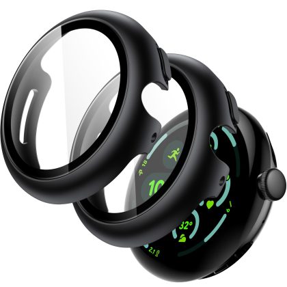 JETech Case with Screen Protector for Google Pixel Watch 3 (2024) 45mm, Built-in 9H Tempered Glass Film Hard PC Bumper Full Coverage Protective Cover, 2-Pack