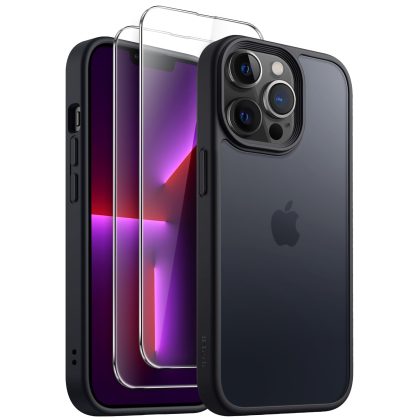 JETech 3 in 1 Matte Case for iPhone 13 Pro 6.1-Inch with 2-Pack Tempered Glass Screen Protector, Translucent Frosted Shockproof Phone Cover