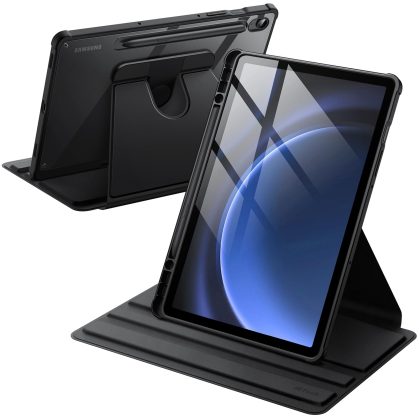 JETech Rotating Case for Samsung Galaxy Tab S10 Lite / S10 FE / S9 FE 10.9-Inch / S9 11-Inch with S Pen Holder, 360 Degree Rotation Protective Stand Cover Clear Back, Auto Wake/Sleep