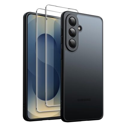 JETech 3 in 1 Matte Case for Samsung Galaxy S26 with 2-Pack Tempered Glass Screen Protector, Translucent Shockproof Phone Cover with Camera Lens Full Protection