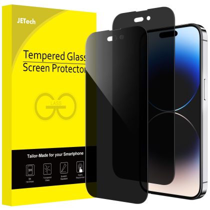 JETech Privacy Full Coverage Screen Protector for iPhone 14 Pro 6.1-Inch, Anti-Spy Tempered Glass Film, Edge to Edge Protection Case-Friendly, 2-Pack