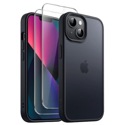 JETech 3 in 1 Matte Case for iPhone 13 mini 5.4-Inch with 2 Pack Tempered Glass Screen Protectors, Translucent Frosted Shockproof Phone Cover