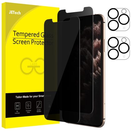JETech Privacy Screen Protector and Camera Lens Protector Compatible with iPhone 11 Pro 5.8-Inch, Anti Spy Tempered Glass Film, 2-Pack Each