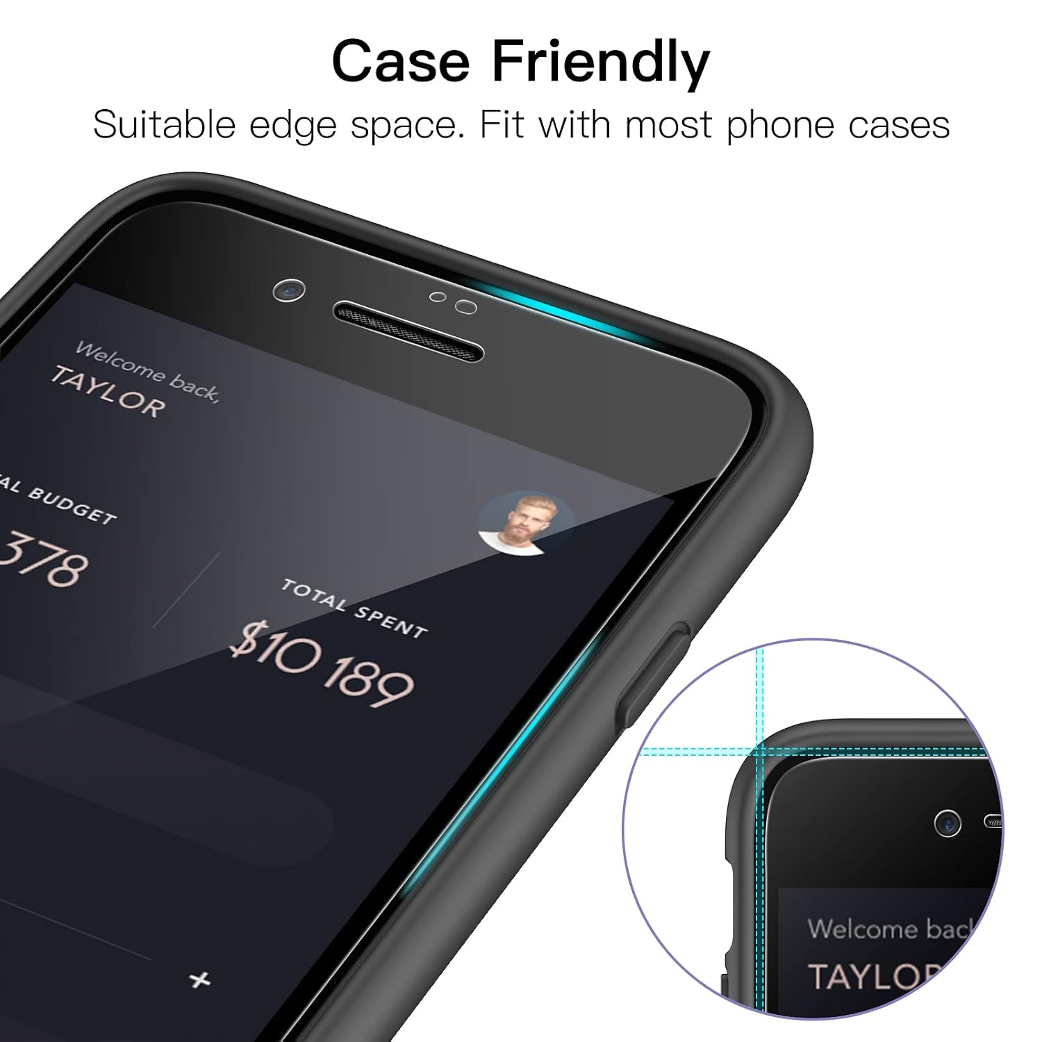 JETech Full-Coverage Screen Protector for iPhone 8 Plus/7 Plus, 3-Pack | Black Edge Tempered Glass, Easy Installation Tool, HD Clear, Case-Friendly - Image 7