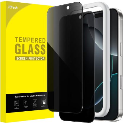 JETech Privacy Screen Protector for iPhone 16 Pro 6.3-Inch, Anti-Spy Tempered Glass Film with Easy Installation Tool, 2-Pack