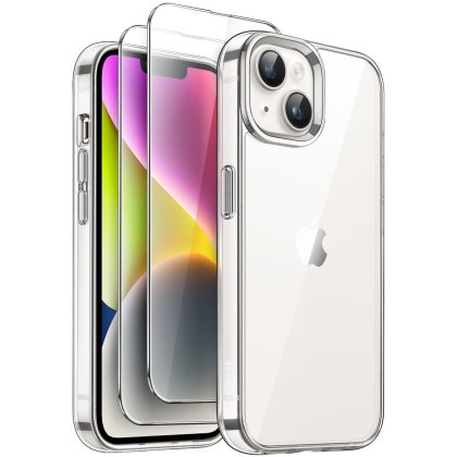 JETech 3 in 1 Case for iPhone 14 Plus 6.7-Inch with 2 Pack Tempered Glass Screen Protectors, Non-Yellowing Shockproof Bumper Phone Cover