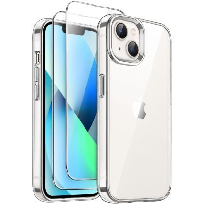 JETech 3 in 1 Case for iPhone 13 6.1-Inch with 2 Pack Tempered Glass Screen Protectors, Non-Yellowing Shockproof Bumper Phone Cover