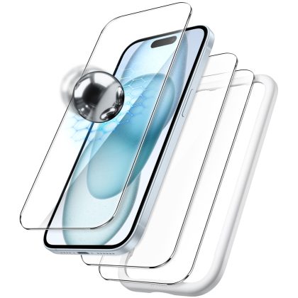 JETech Shatterproof Screen Protector for iPhone 15 Plus 6.7-Inch, 9H  Tempered Glass Military Grade Film with Easy Installation Tool, Case-Friendly, HD Clear, 3-Pack