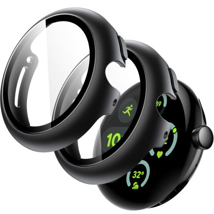 JETech Case with Screen Protector for Google Pixel Watch 3/2/1 41mm, Built-in 9H Tempered Glass Film Hard PC Bumper Full Coverage Protective Cover, 2-Pack