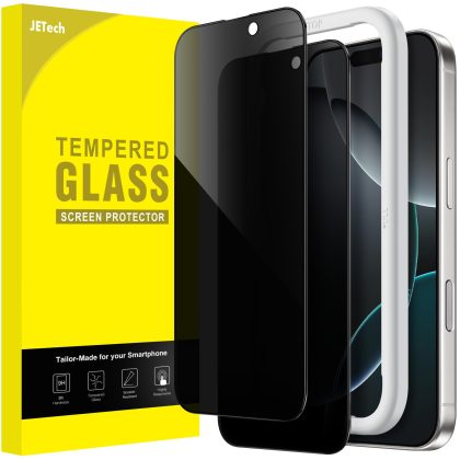 JETech Privacy Full Coverage Screen Protector for iPhone 16 Pro 6.3-Inch, Black Edge Anti-Spy Tempered Glass Film with Easy Installation Tool, Case-Friendly, 2-Pack