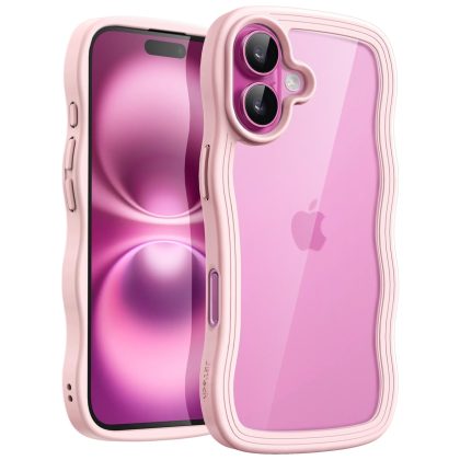 JETech Wavy Case for iPhone 16 6.1-Inch, Cute Wave Frame Curly Shape Shockproof Phone Cover for Women and Girls, Clear Hard PC Back
