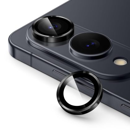 JETech Camera Lens Protector for Samsung Galaxy S25 Edge, 9H Tempered Glass Metal Individual Ring Cover, Easy Installation Tray, HD Clear, 1 Set (Black)