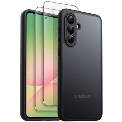 JETech 3 in 1 Matte Case for Samsung Galaxy A56 5G with 2-Pack Tempered Glass Screen Protector, Translucent Frosted Shockproof Phone Cover with Camera Protection