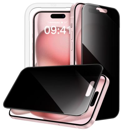 JETech 360 Degree Privacy Screen Protector for iPhone 15 6.1-Inch, 4-Way Anti-Spy Tempered Glass Film with Easy Installation Tool, 2-Pack